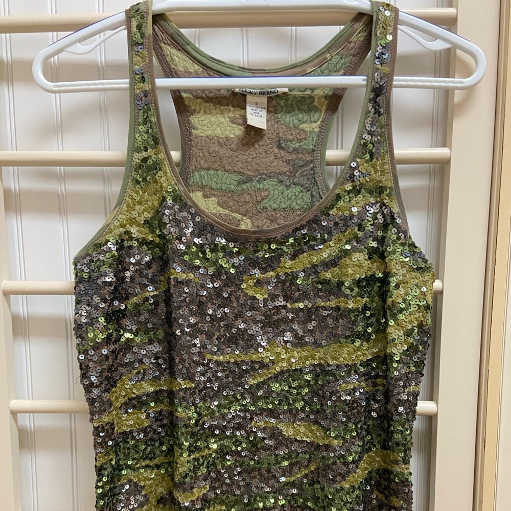 Lucky brand sequined camo racer back tank.